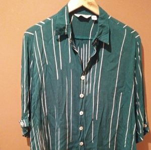 Forest Green Button Down Blouse Shirt Sz Medium